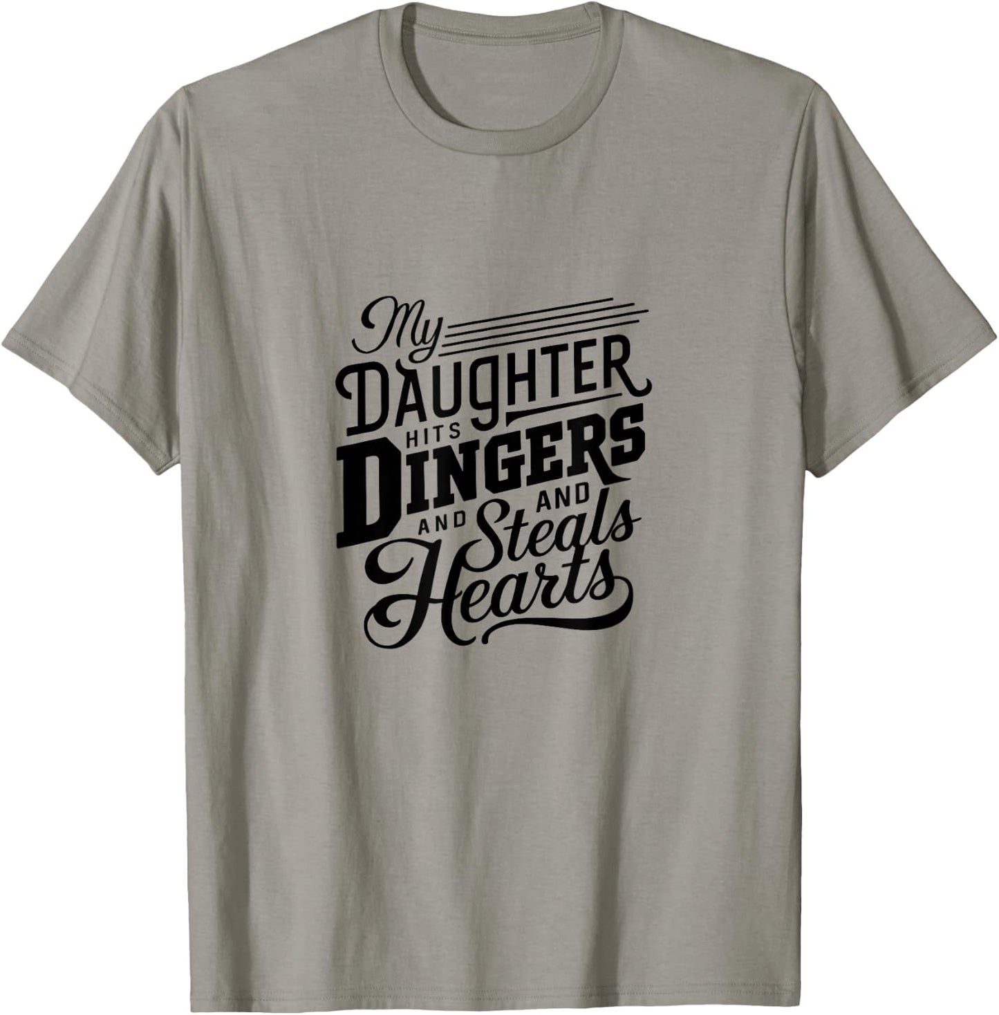 Softball Dad Daughter Hits Dingers Steals Hearts Cool Retro T-Shirt - T-Shirt | Sand