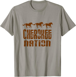 Cherokee Nation With Running Horses T-Shirt - T-Shirt | Sand