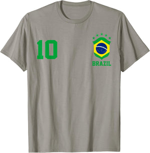 Chica Brazil Flag Brazilian Pride Soccer Jersey No.10 Lovers T-Shirt - T-Shirt | Sand