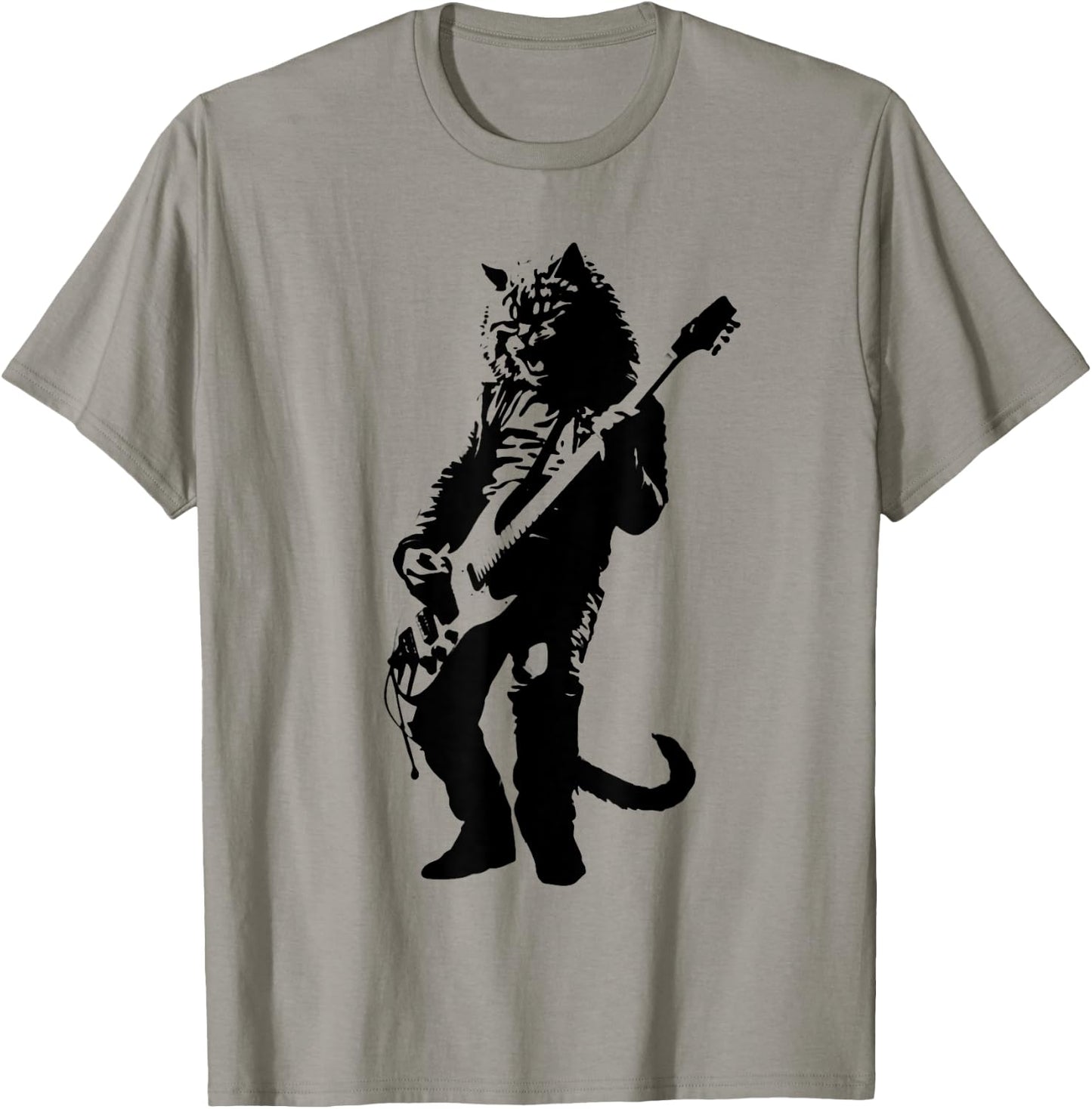 Rock Cat Playing Guitar Funny Guitar Cat Tall T-Shirt - T-Shirt | Sand