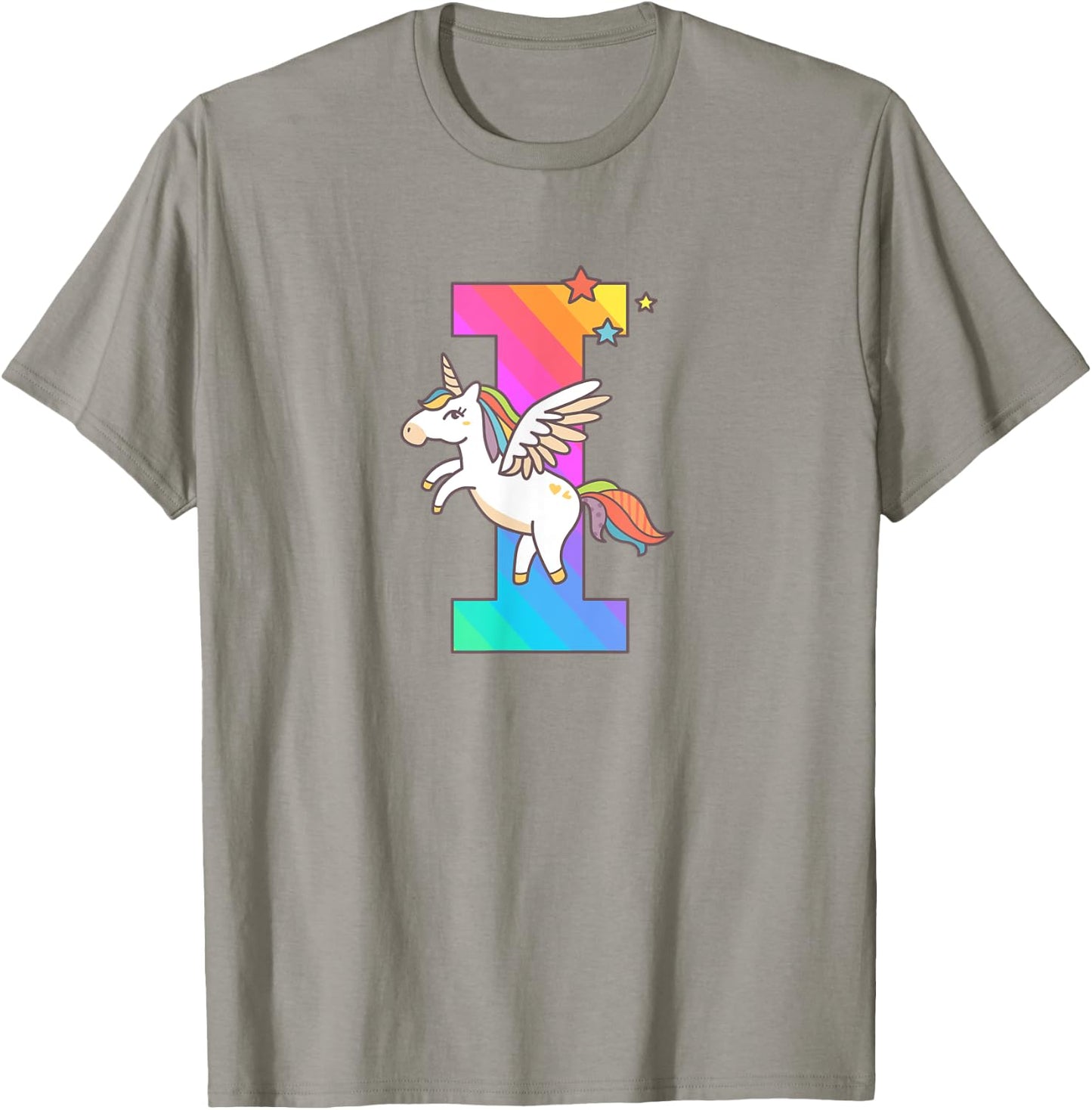 Unicorn Monogram Letter I Initial Cute Girls Birthday Gift T-Shirt - T-Shirt | Sand