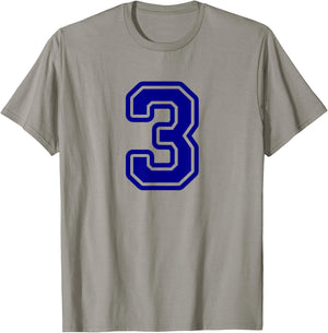 Number #3 Blue Sport Varsity Number 3 T-Shirt - T-Shirt | Sand