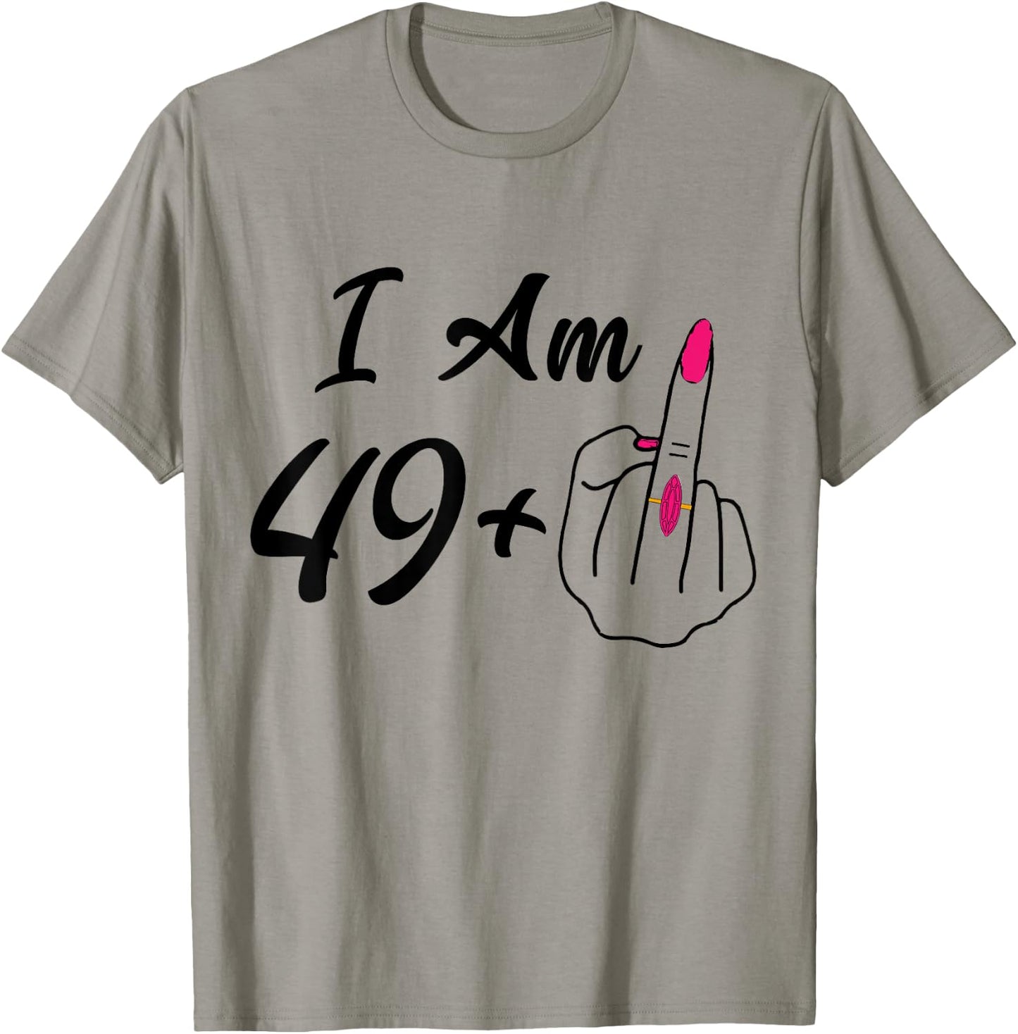 Personalized I Am 49 Plus 1 Middle Finger Humor 50th Women T-Shirt - T-Shirt | Sand