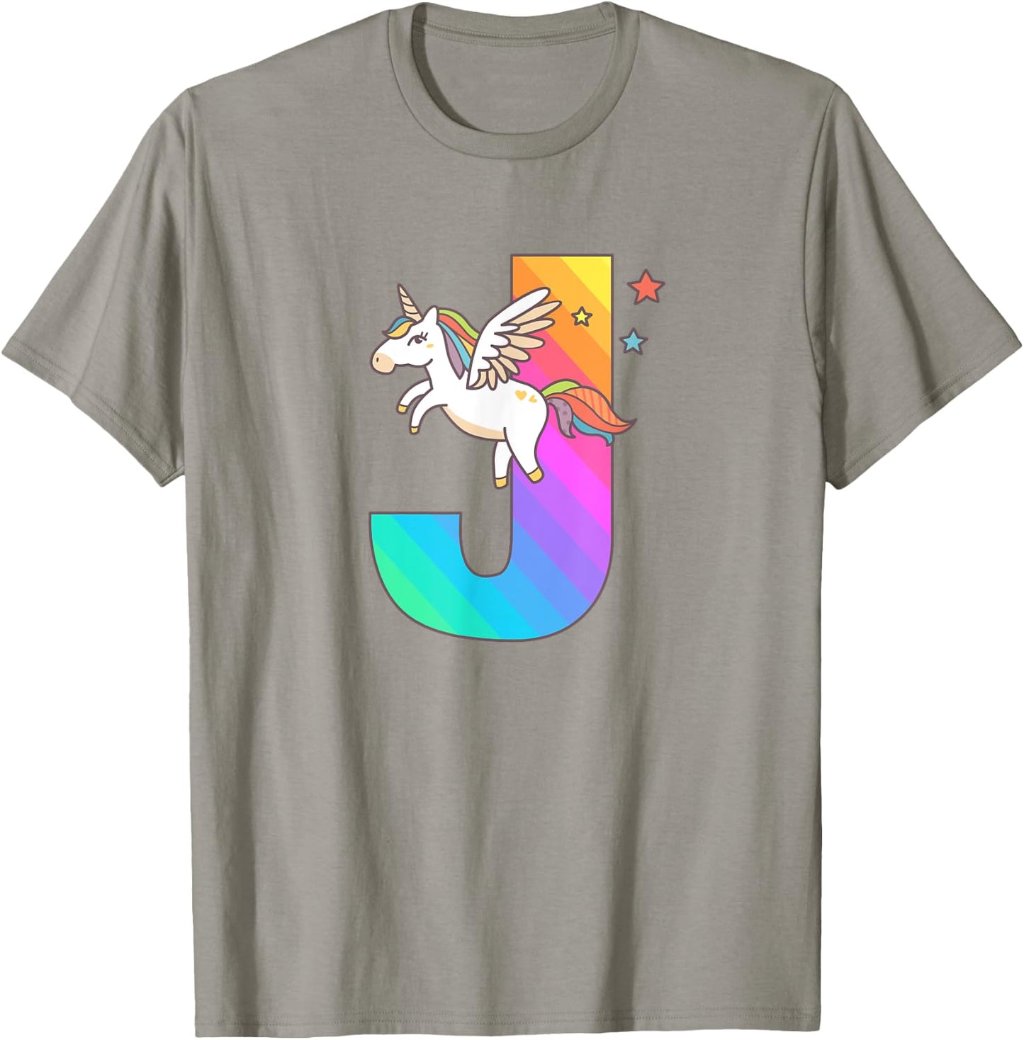 Unicorn Monogram Letter J Initial Cute Girls Birthday Gift T-Shirt - T-Shirt | Sand