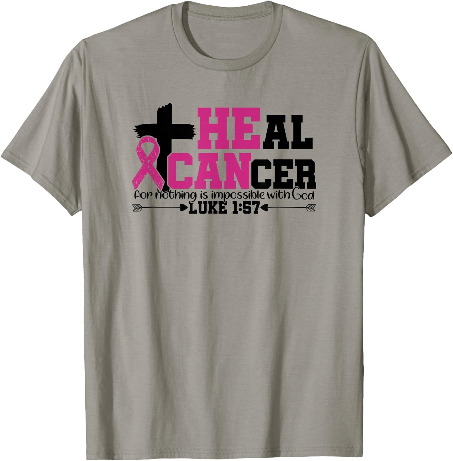 Heal Cancer Christian Believe God Breast Cancer Awareness T-Shirt - T-Shirt | Sand