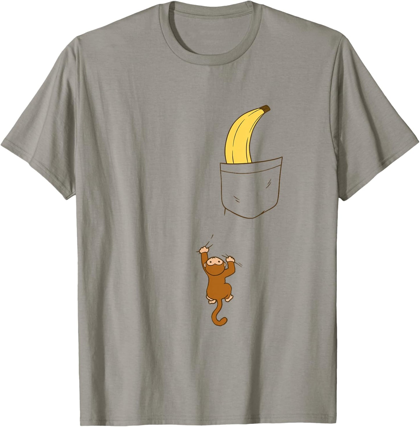 Cute Baby Monkey Climbing for Banana in Pocket Funny Animal T-Shirt - T-Shirt | Sand