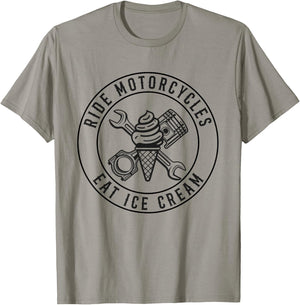 Ride Motorcycles Eat Ice Cream Funny Riding Biker Men Women T-Shirt - T-Shirt | Sand