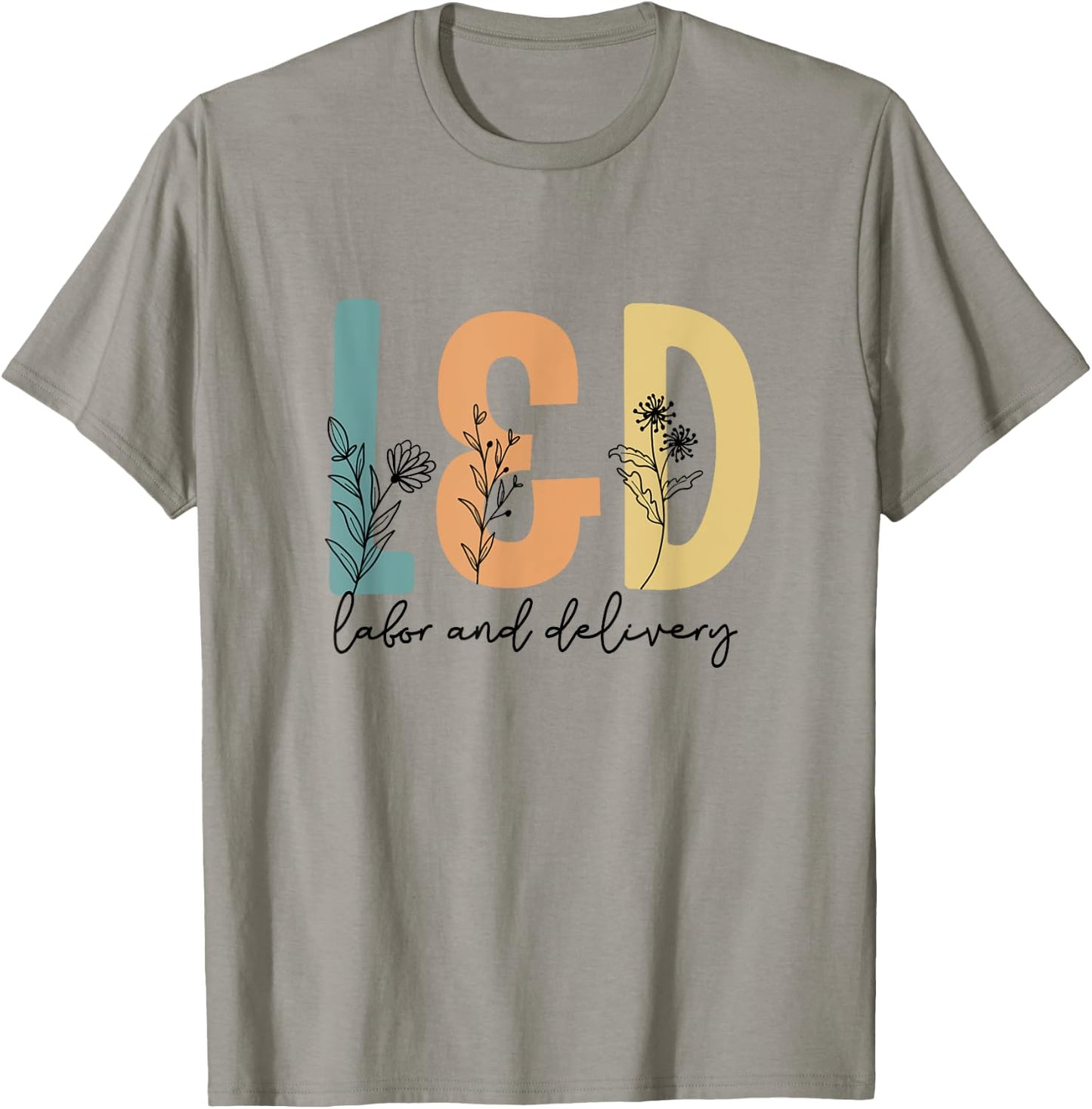 Retro Wildflower L&D Labor and Delivery Team Matching Scrub T-Shirt - T-Shirt | Sand