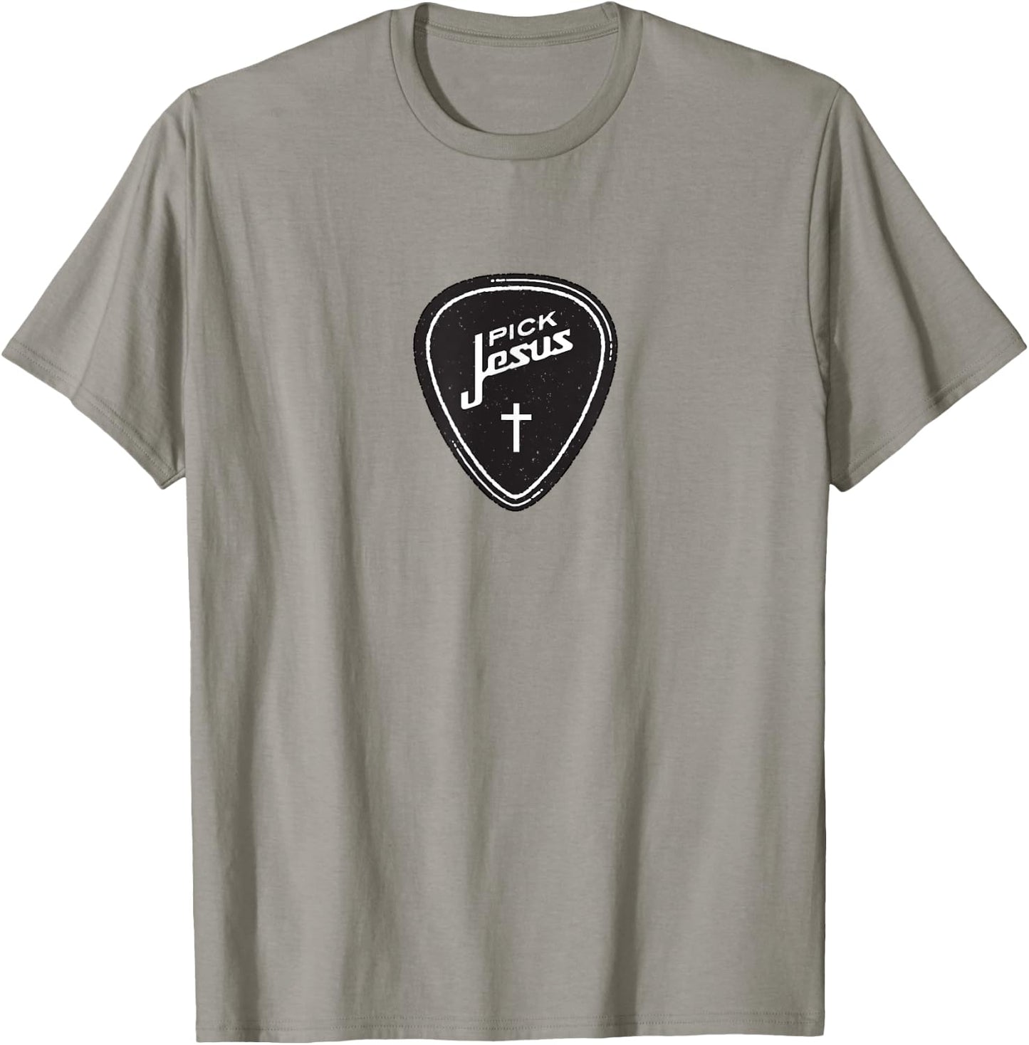 Christian Shirt - Vintage Guitar Pick Jesus Cross Worship T-Shirt - T-Shirt | Sand
