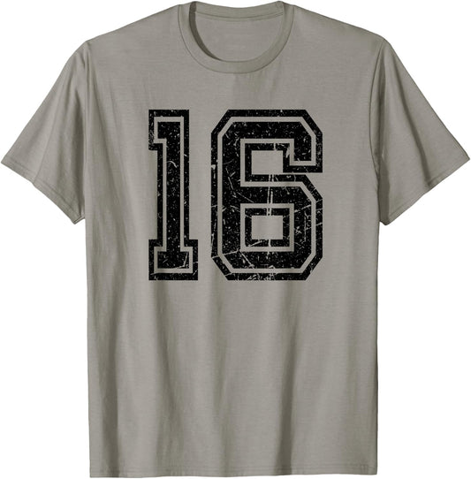 Retro Number #16 Sport Black Number T-Shirt - T-Shirt | Sand