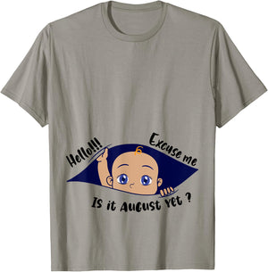 Excuse Me Is It August Yet Pregnancy Boy Announcement T-Shirt - T-Shirt | Sand