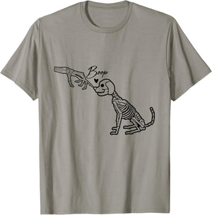 Skeleton Hand Boop Skeleton Dog Halloween Pet Love Men Women T-Shirt - T-Shirt | Sand