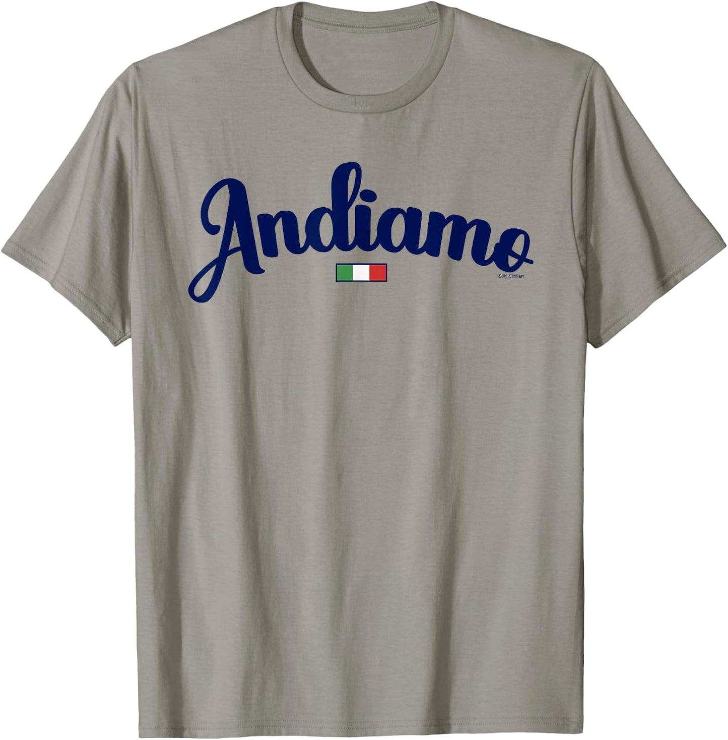 Andiamo Let's Go To Italy Italian Travel Navy Script & Flag T-Shirt - T-Shirt | Sand