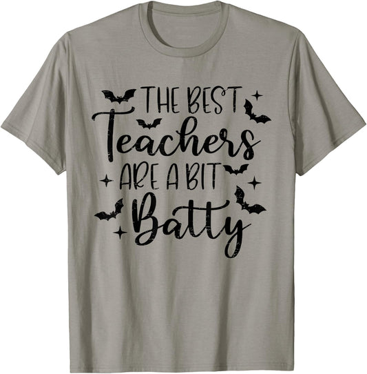 Retro The Best Teachers Are A Bit Batty Halloween Teacher T-Shirt - T-Shirt | Sand