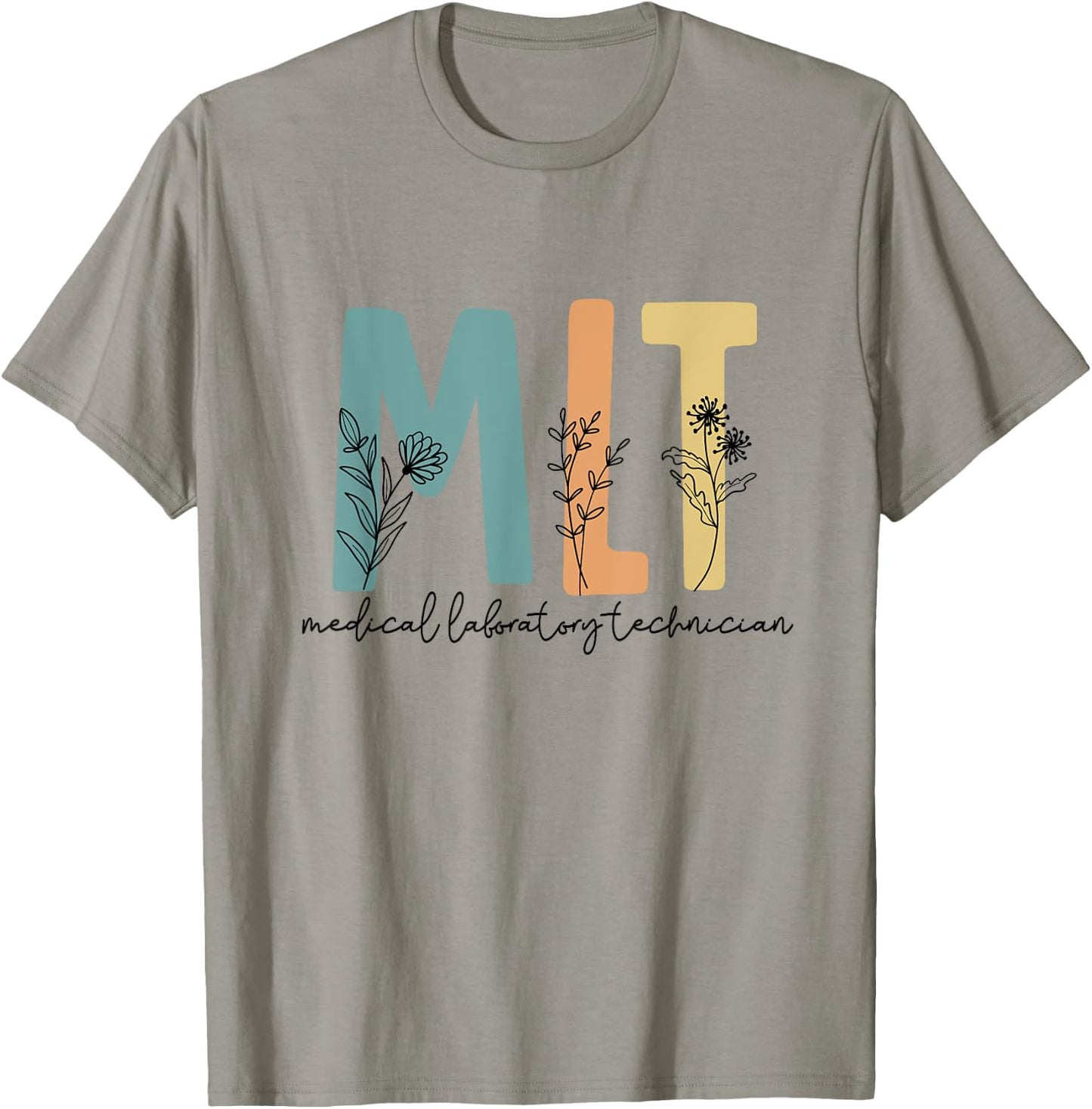 Retro Wildflower MLT Medical Laboratory Technician Scrub T-Shirt - T-Shirt | Sand