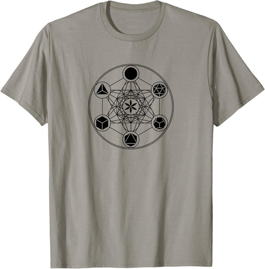 Sacred Geometry Yoga Metatrons Cube Platonic Solids T-Shirt - T-Shirt | Sand