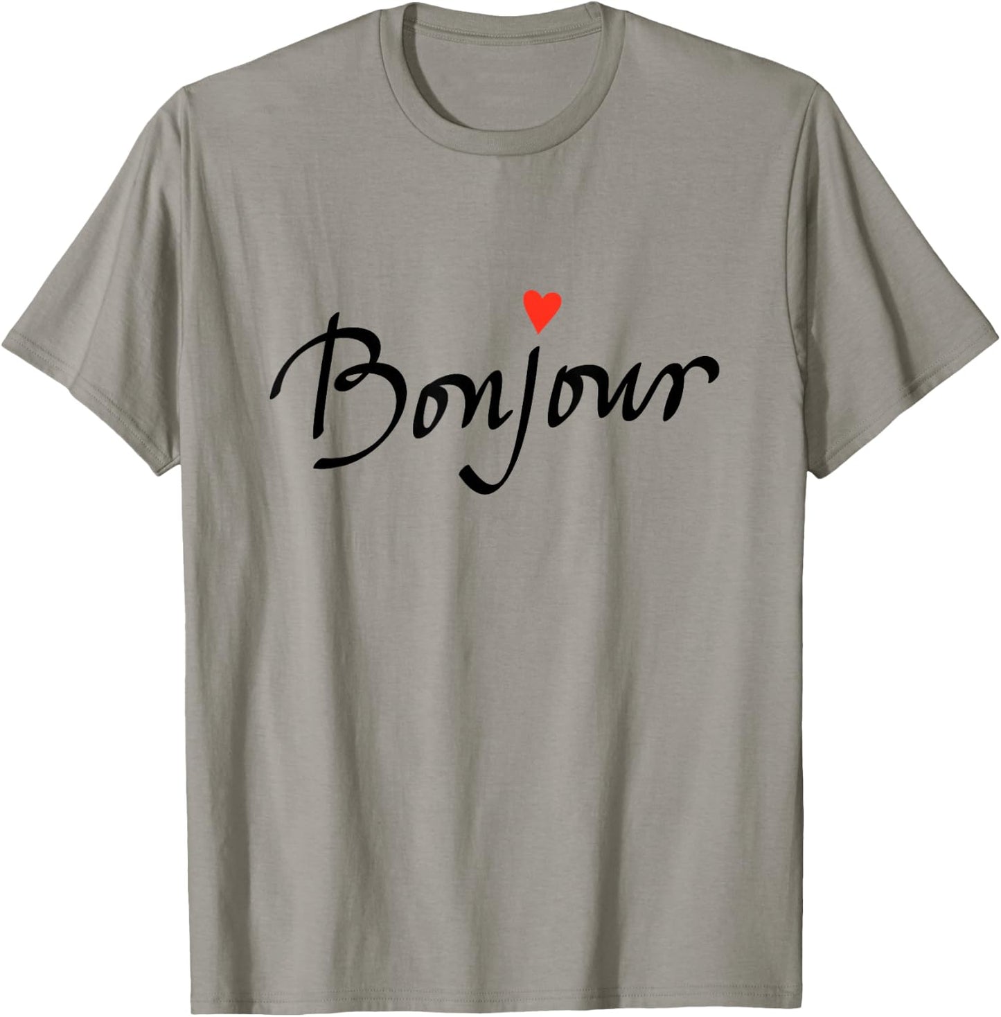 Bonjour with Heart and Cool Font T-Shirt - T-Shirt | Sand