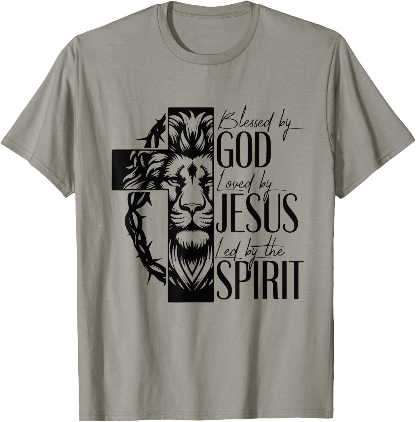 Lion Blessed by god loved by jesus led by the spirit T-Shirt - T-Shirt | Sand