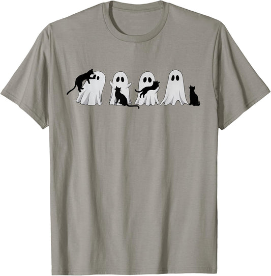 Cute Ghost Cat Halloween Outfit Costumes Cat Lover Spooky Men Women Kids T-Shirt - T-Shirt | Sand
