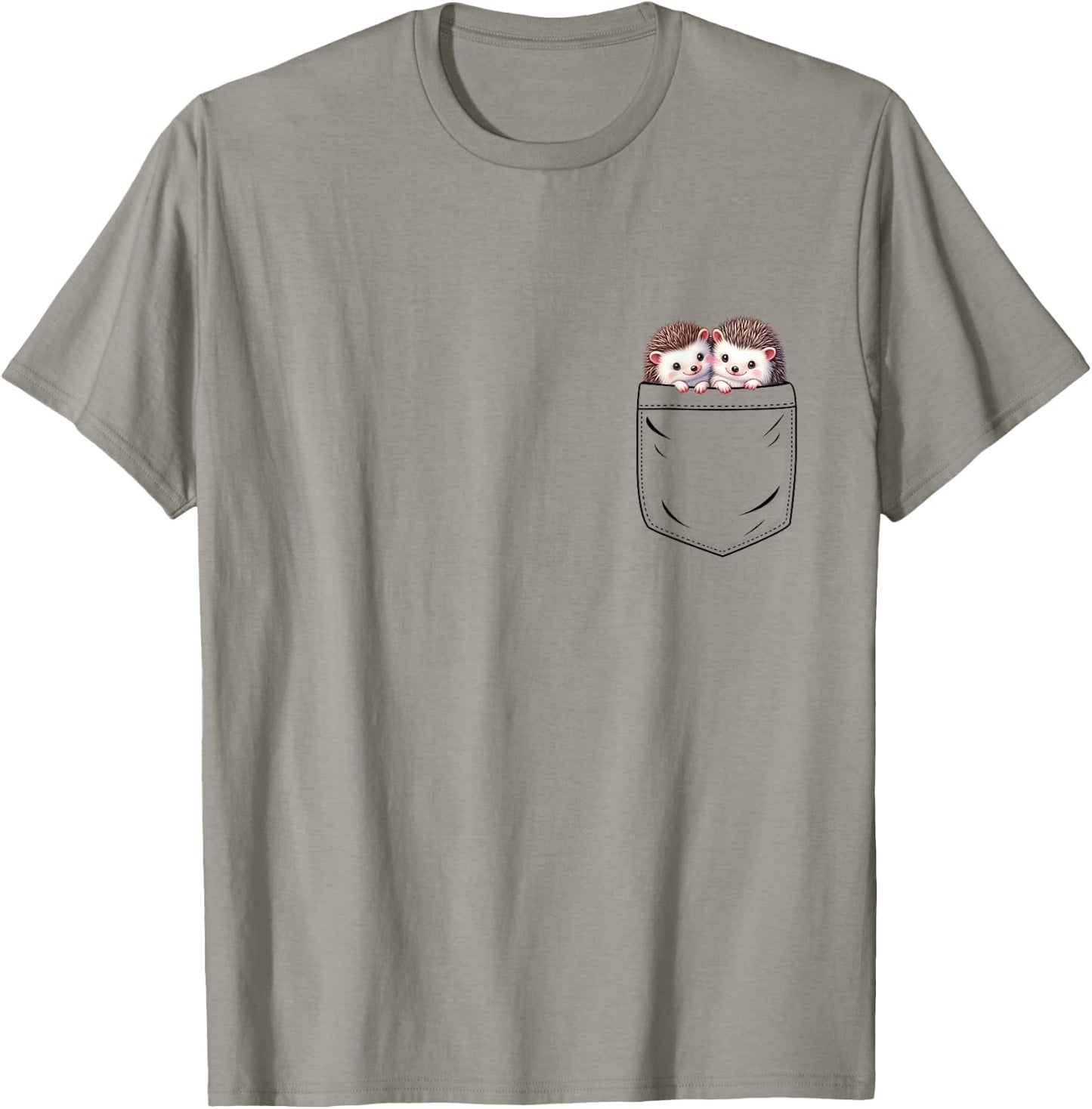 Hedgehog Lovers Cute Funny Hedgehog In Pocket , Small, Grey T-Shirt - T-Shirt | Sand