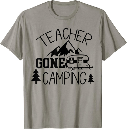 Teacher Gone Camping Camper Teacher Back To School T-Shirt - T-Shirt | Sand