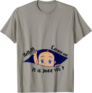 Excuse Me Is It June Yet Pregnancy Boy Announcement T-Shirt - T-Shirt | Sand