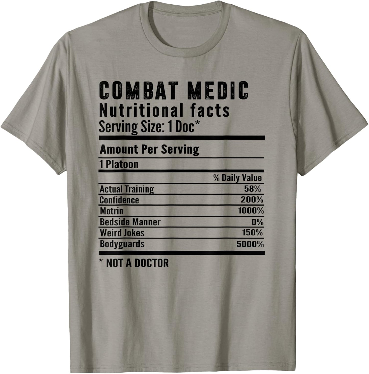 Funny Combat Medic Nutritional Facts Jokes US Veteran T-Shirt - T-Shirt | Sand