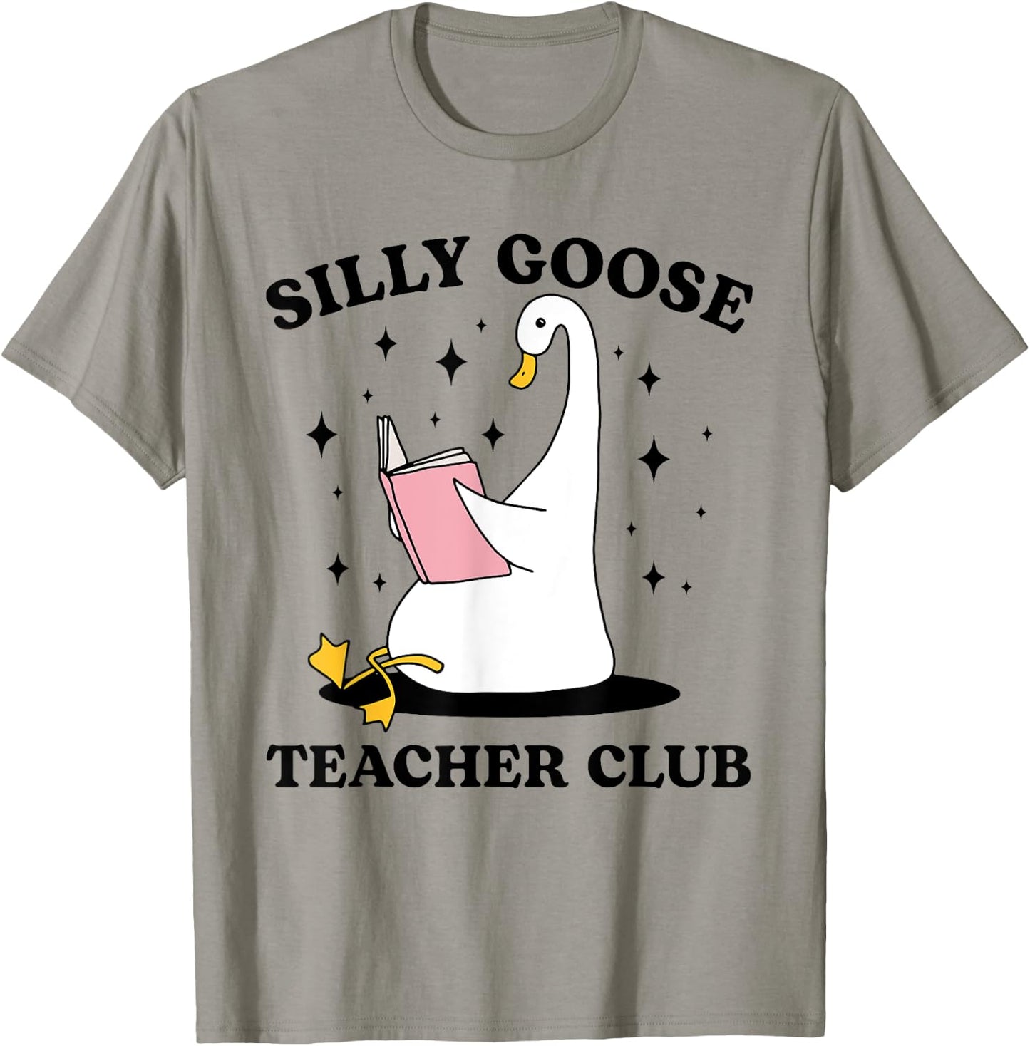 Silly Goose Teacher Groovy Club Silly Goose Book Reading T-Shirt - T-Shirt | Sand