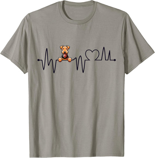 Airedale Terrier Heartbeat - Men Women Kids Airedale Lover T-Shirt - T-Shirt | Sand
