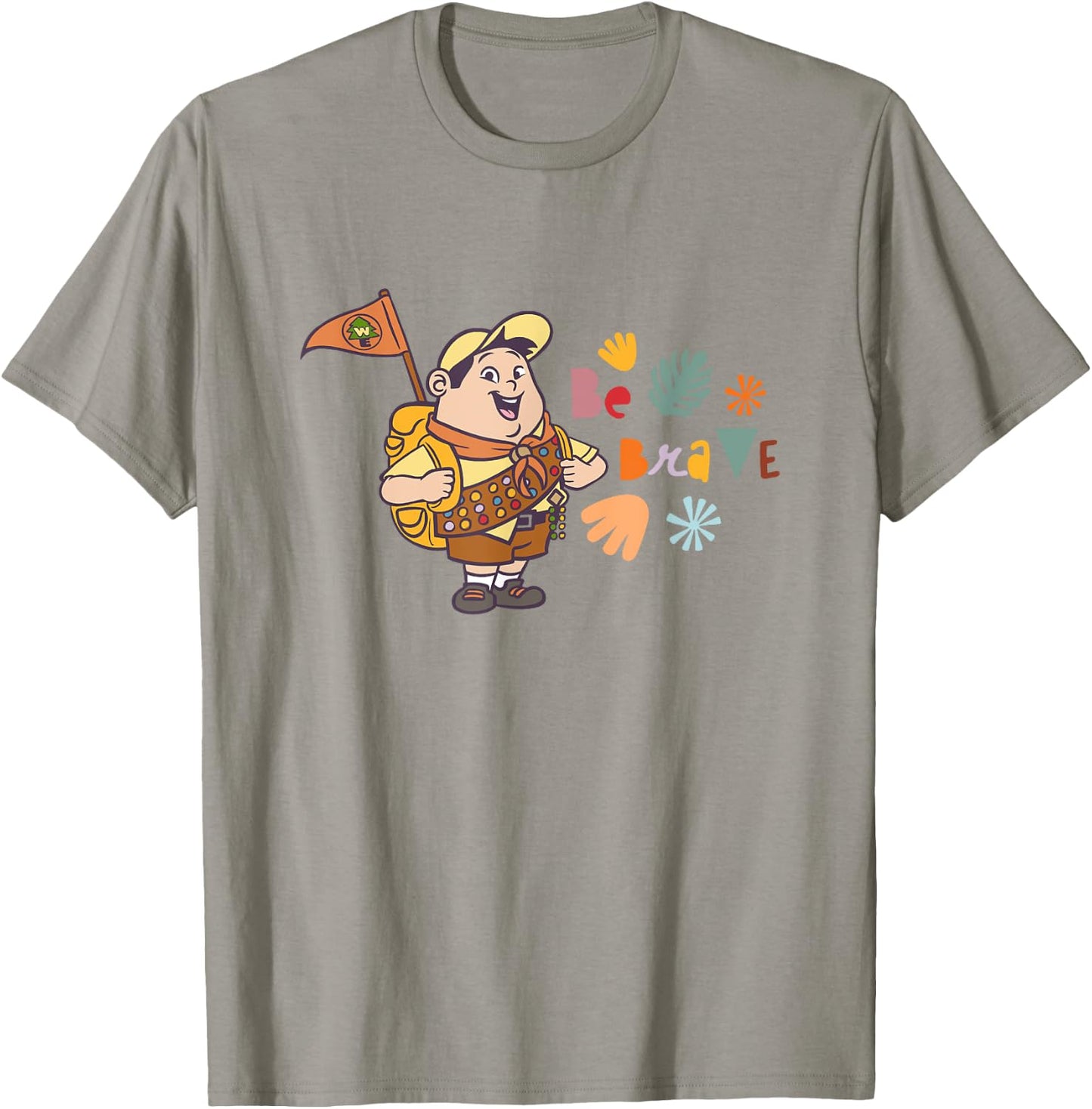 Disney Pixar Up Be Brave Cute Russell Colorful Chest Logo T-Shirt - T-Shirt | Sand