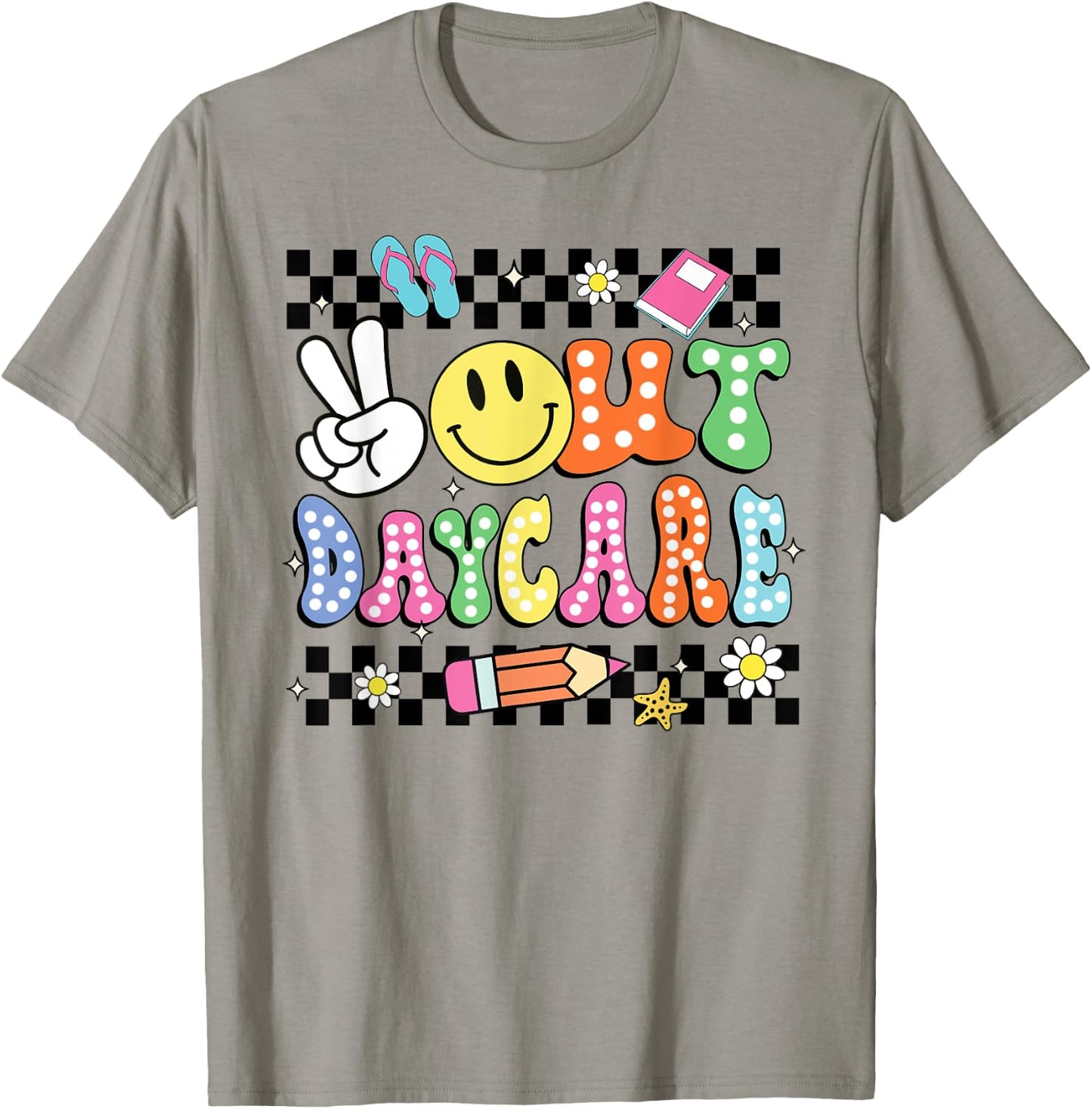 Peace Out Daycare Groovy Student Graduation Gifts T-Shirt - T-Shirt | Sand