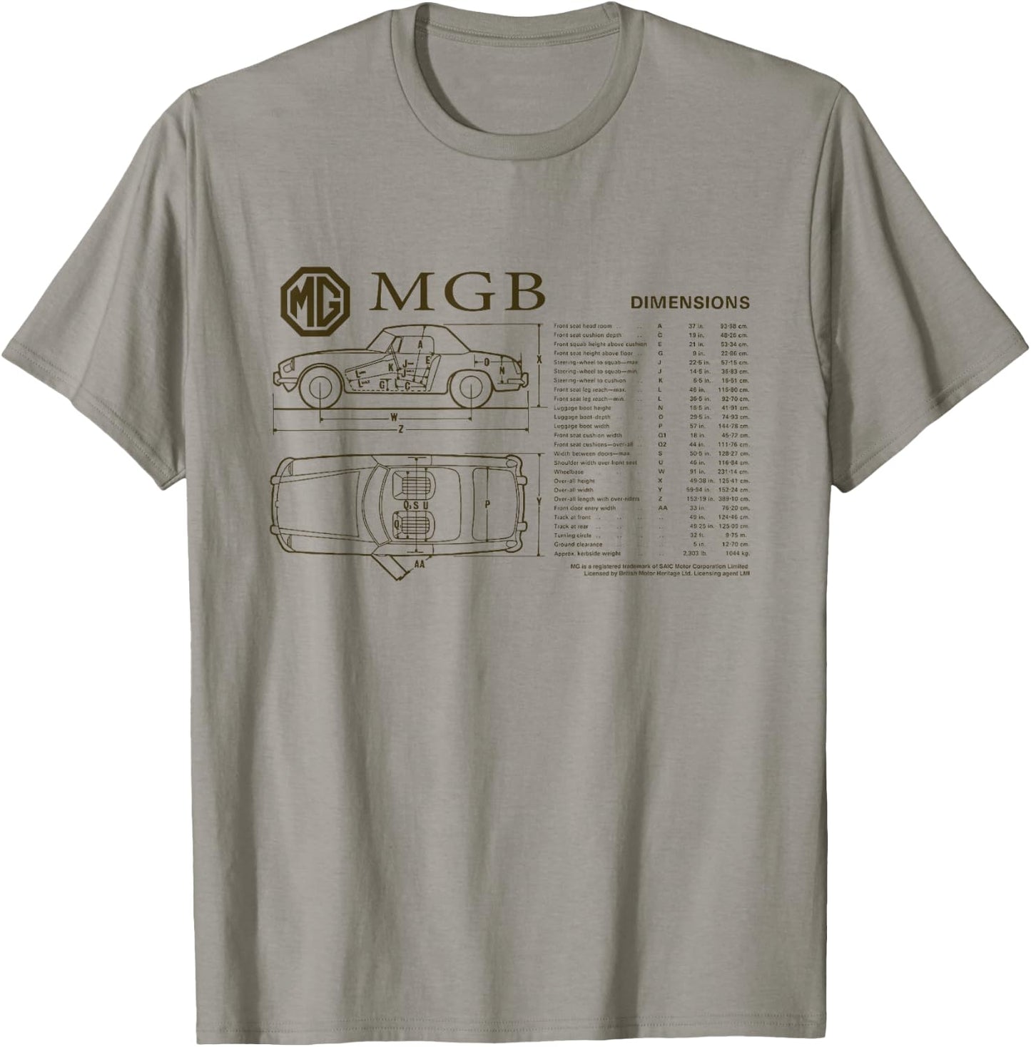 British Motor Heritage MG MGB Car Dimensions T-Shirt - T-Shirt | Sand