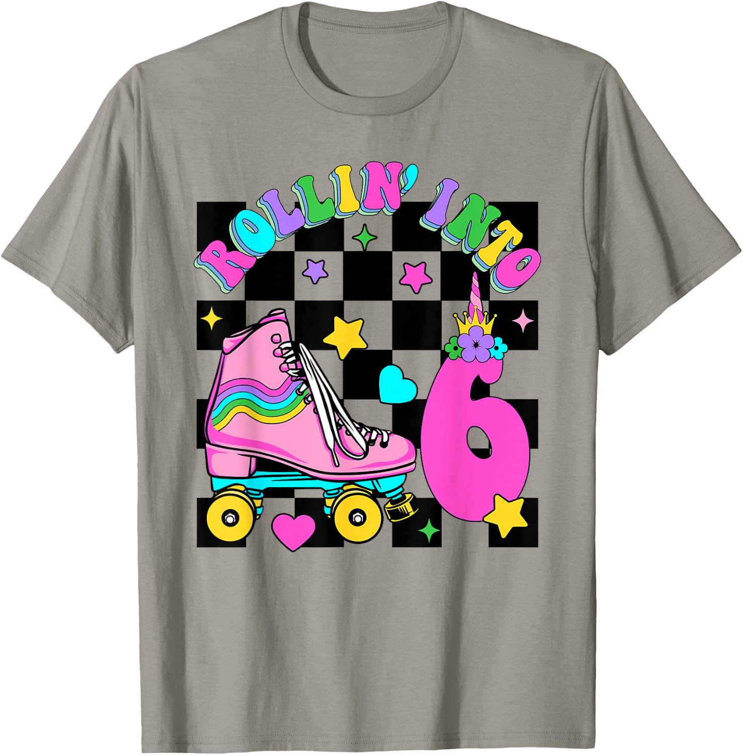 Rolling Into 6 Years Old Skater 6th Birthday Kids Girls T-Shirt - T-Shirt | Sand