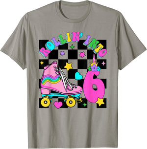 Rolling Into 6 Years Old Skater 6th Birthday Kids Girls T-Shirt - T-Shirt | Sand