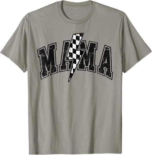 Mama Lightning Bolt Checkered Varsity For Mom Women T-Shirt - T-Shirt | Sand