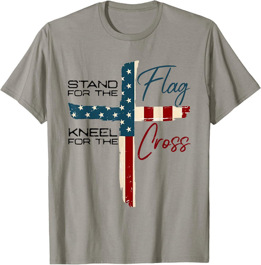 Stand For The Flag 4th Of July Cross USA Flag Christian T-Shirt - T-Shirt | Sand