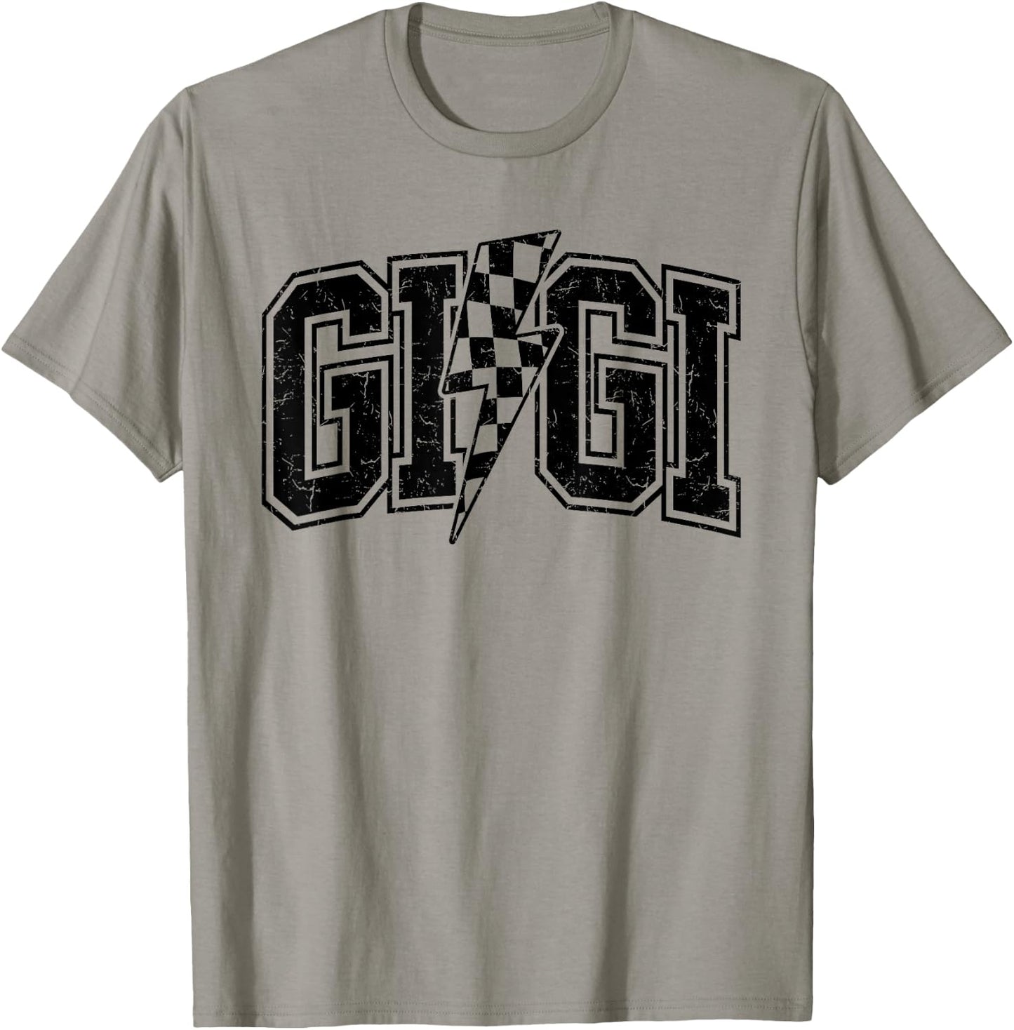 Gigi Lightning Bolt Racing Checkered Mother's Day Varsity T-Shirt - T-Shirt | Sand