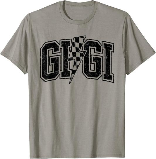Gigi Lightning Bolt Racing Checkered Mother's Day Varsity T-Shirt - T-Shirt | Sand