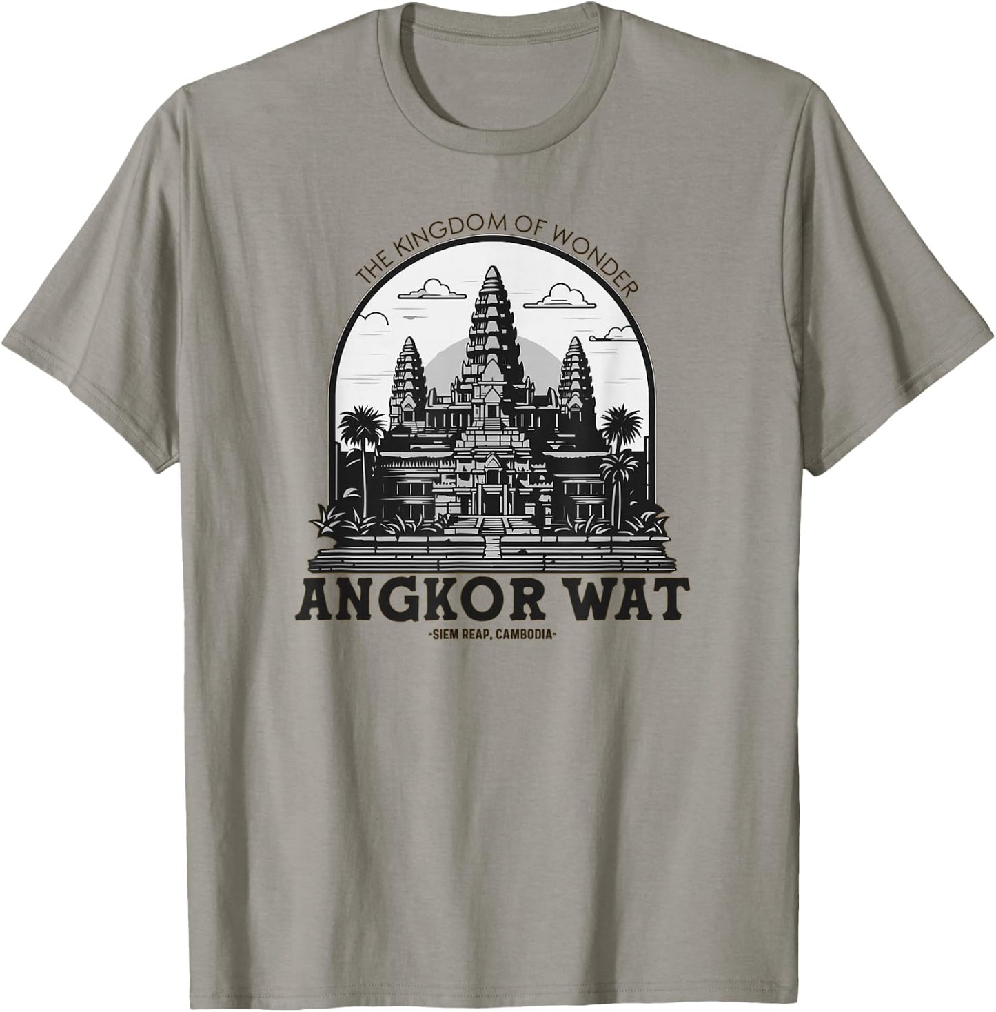 Less Than Three Khmer Brand -Adults Angkor Wat , Grey, Small, Short Sleeve, Classic Fit, Pull On, Travel, Leisure, Casual, , Embroidery T-Shirt - T-Shirt | Sand