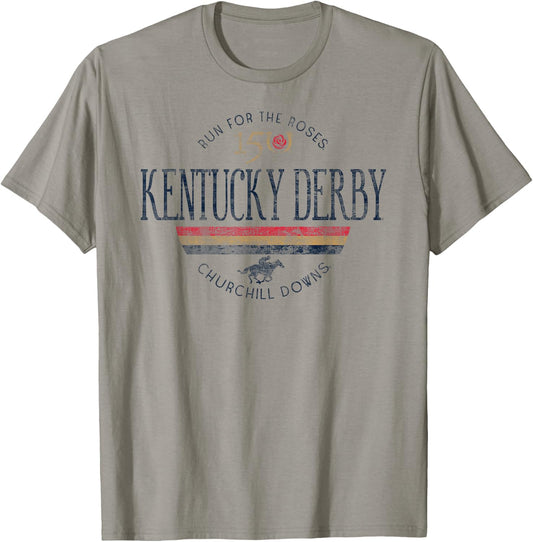 Kentucky Derby 150th Retro Stripe White Officially Licensed T-Shirt - T-Shirt | Sand