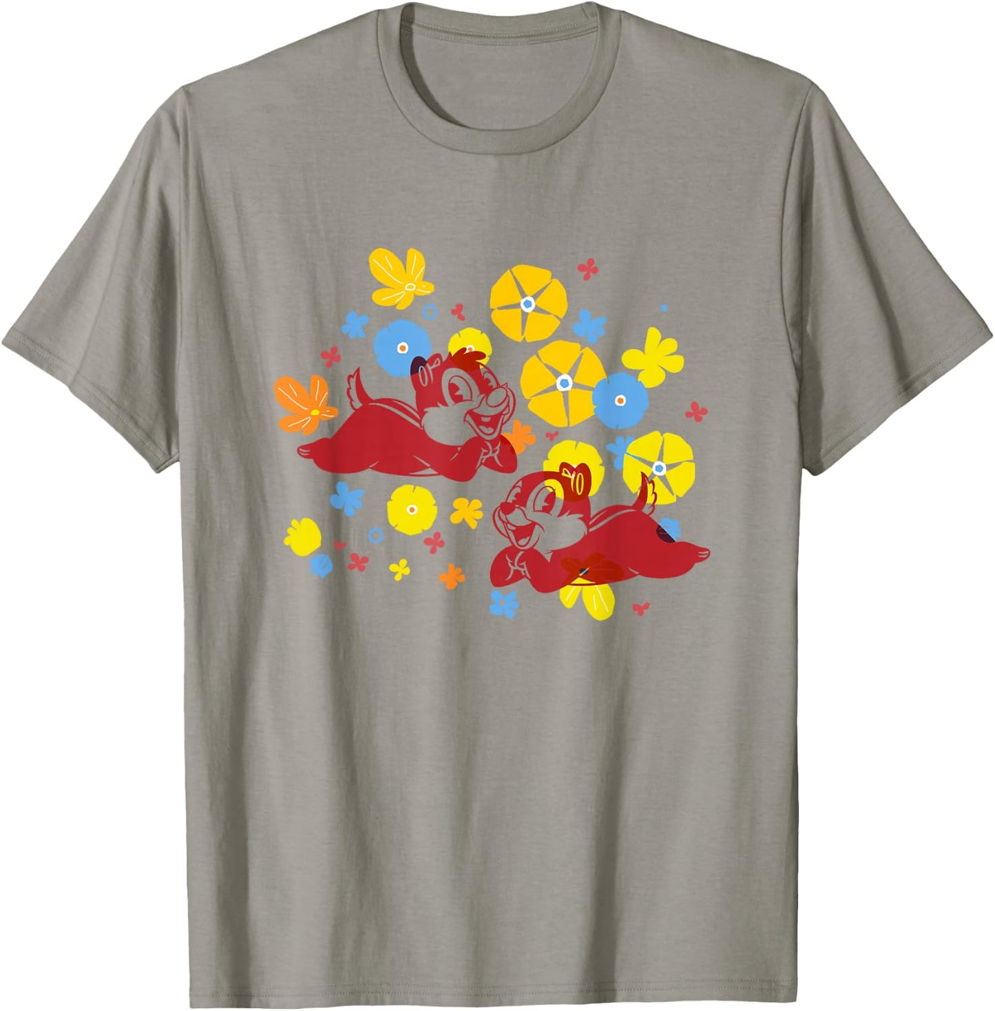 Disney Mickey and Friends Cute Chip & Dale Chest Floral Logo T-Shirt - T-Shirt | Sand