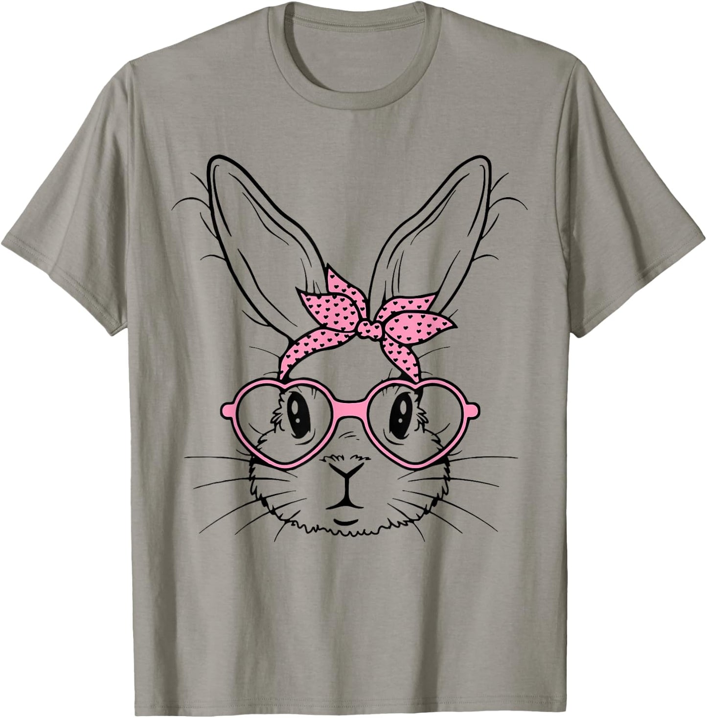 Cute Bunny Rabbit Face With Bandana Heart Glasses Easter Day T-Shirt - T-Shirt | Sand