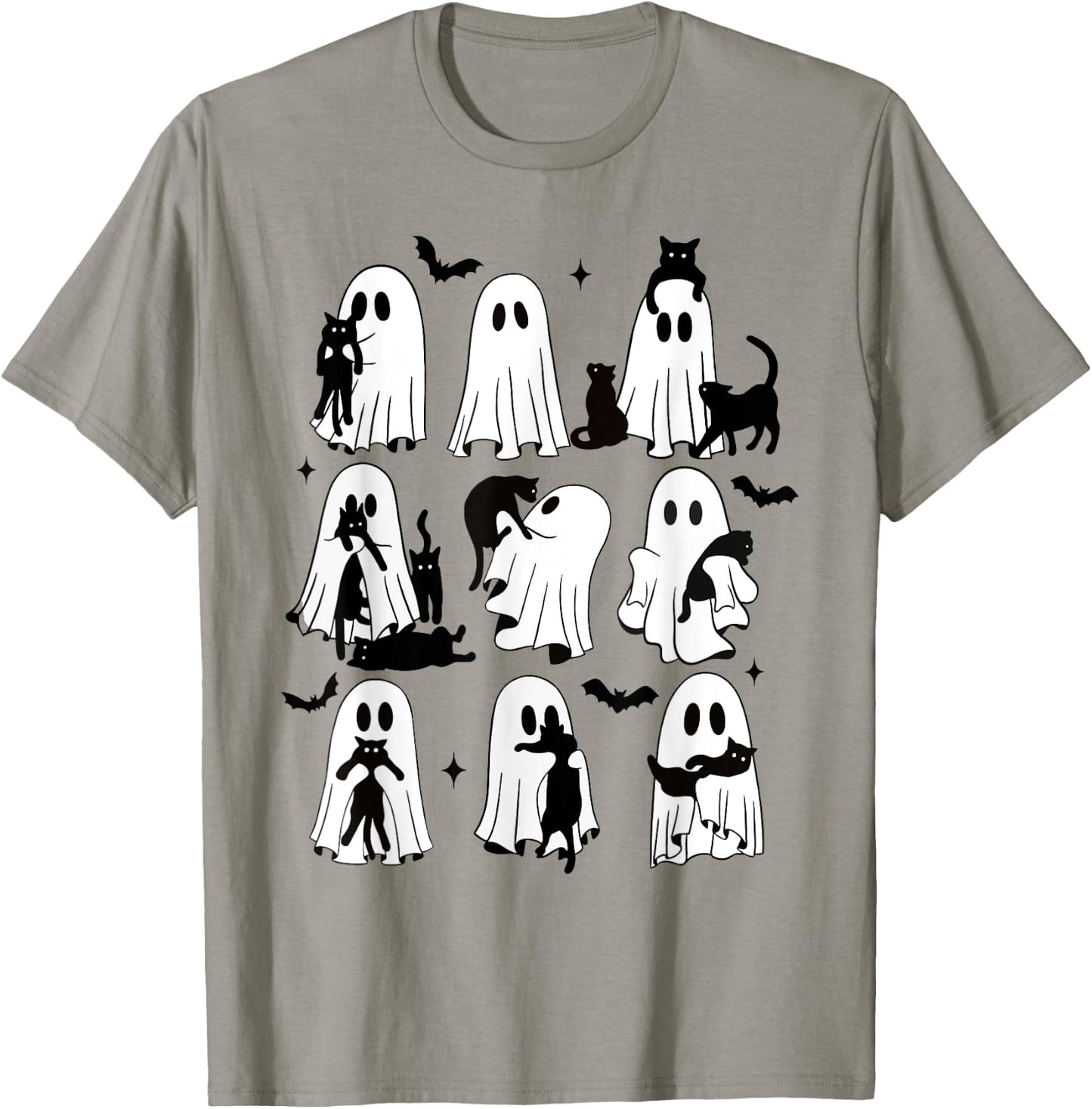 Funny Ghost Holding A Black Cat Lazy Halloween Spooky Season T-Shirt - T-Shirt | Sand