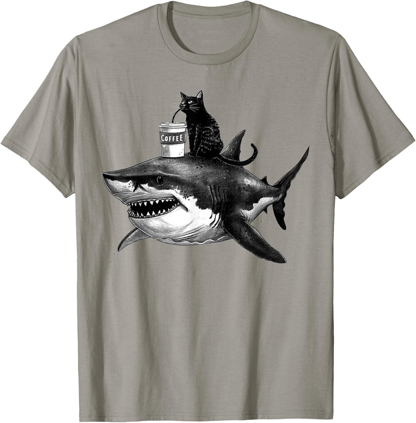 Funny Shark and Cat Art - Black Cat Riding Shark Women T-Shirt - T-Shirt | Sand