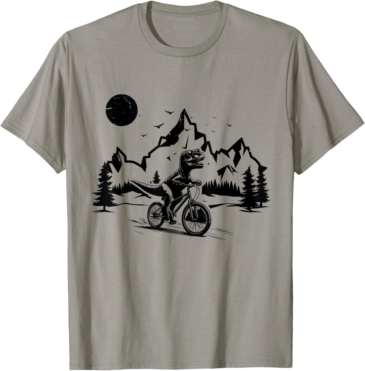 Trex Riding Bicycle Vintage Mountain Biking Dino T-Rex Biker T-Shirt - T-Shirt | Sand