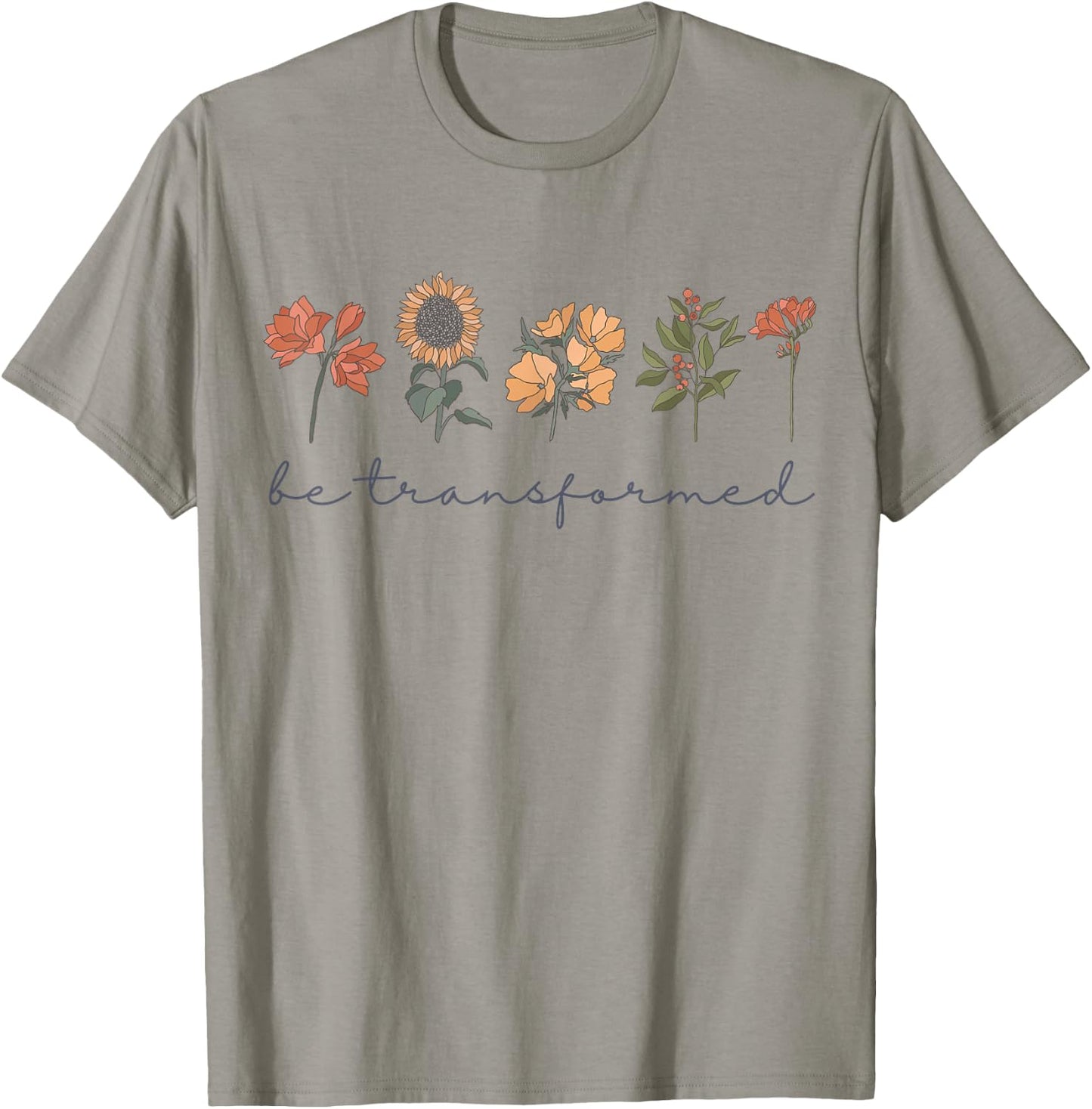 Romans 12:2 Scripture Christian Bible Faith Boho Wildflowers T-Shirt - T-Shirt | Sand