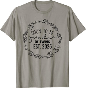 Soon to be Grandma of Twins Est 2025 Twins Baby Announcement T-Shirt - T-Shirt | Sand