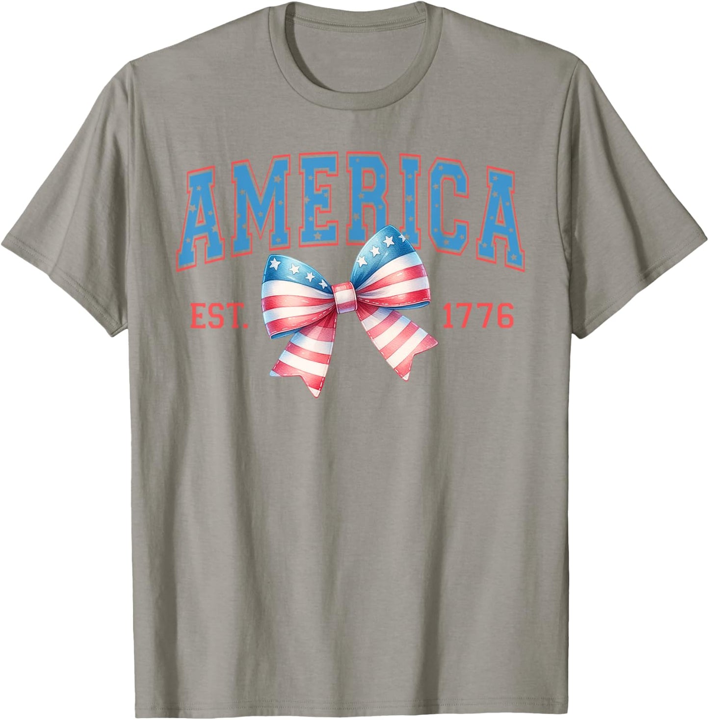 America Est. 1776 Patriotic Coquette Bow 4th of July T-Shirt - T-Shirt | Sand