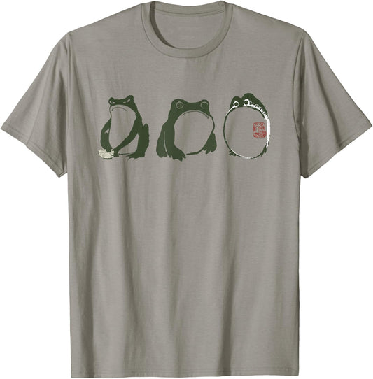 Japanese 3 Grumpy Frog Matsumoto Hoji Ukiyo-e Art Vintage T-Shirt - T-Shirt | Sand