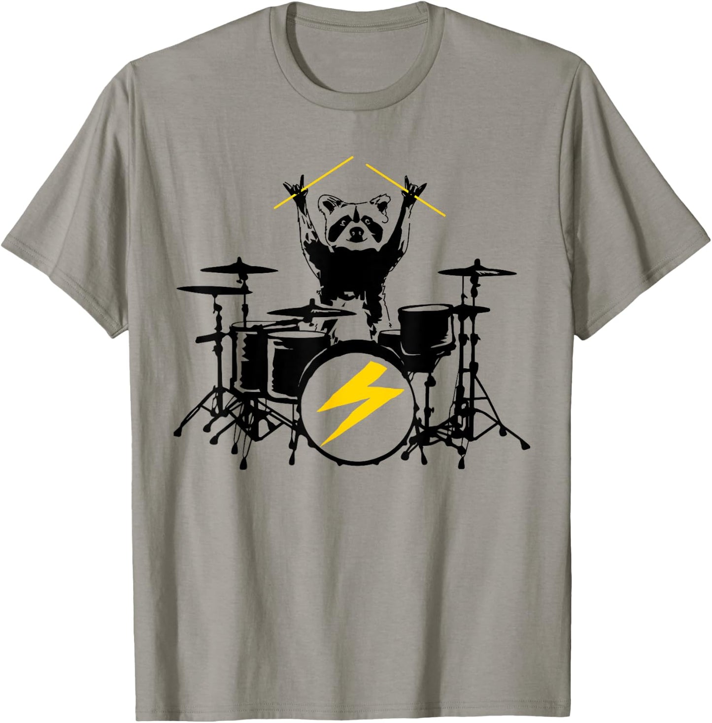 Funny Raccoon Playing Drum Kit Graphic T-Shirt - T-Shirt | Sand